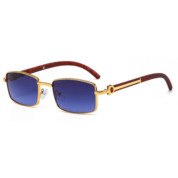 Men Sunglasses Hip Hop Gold Blue Lens Small Retro Designer Rimless Shades Lentes - Picture 1 of 4